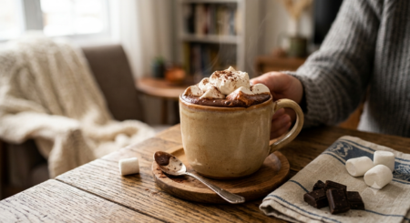 Caneca com chocolate quente e marshmallows