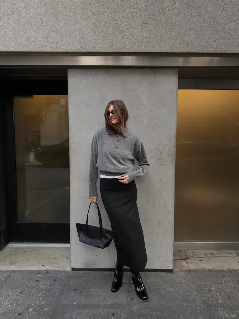 look com suéter cinza